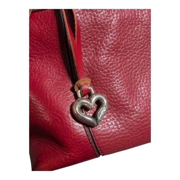 Brighton Red Leather Shoulder Bag with Braided Strap and Heart Charm - Picture 9 of 10